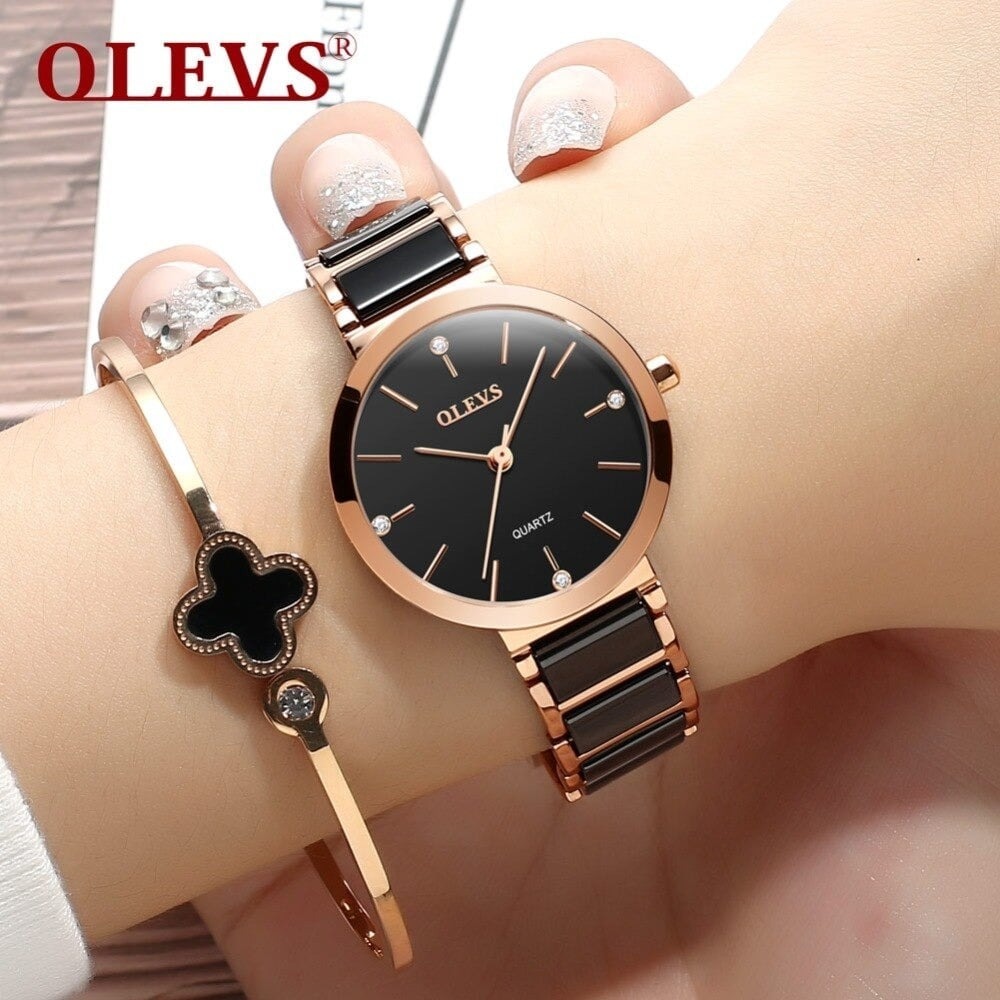 Olevs Diamond Surface Women Watches Top Brand Ceramic Watches for Ladies