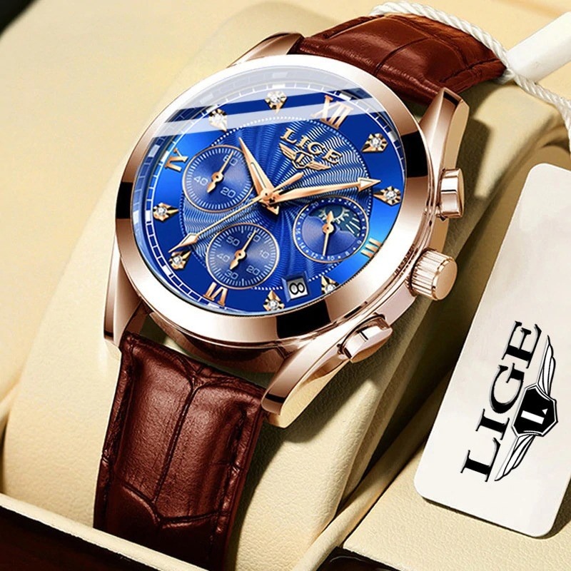 LIGE 8912G Luxury Quartz Fashion Chronograph Watch For Men