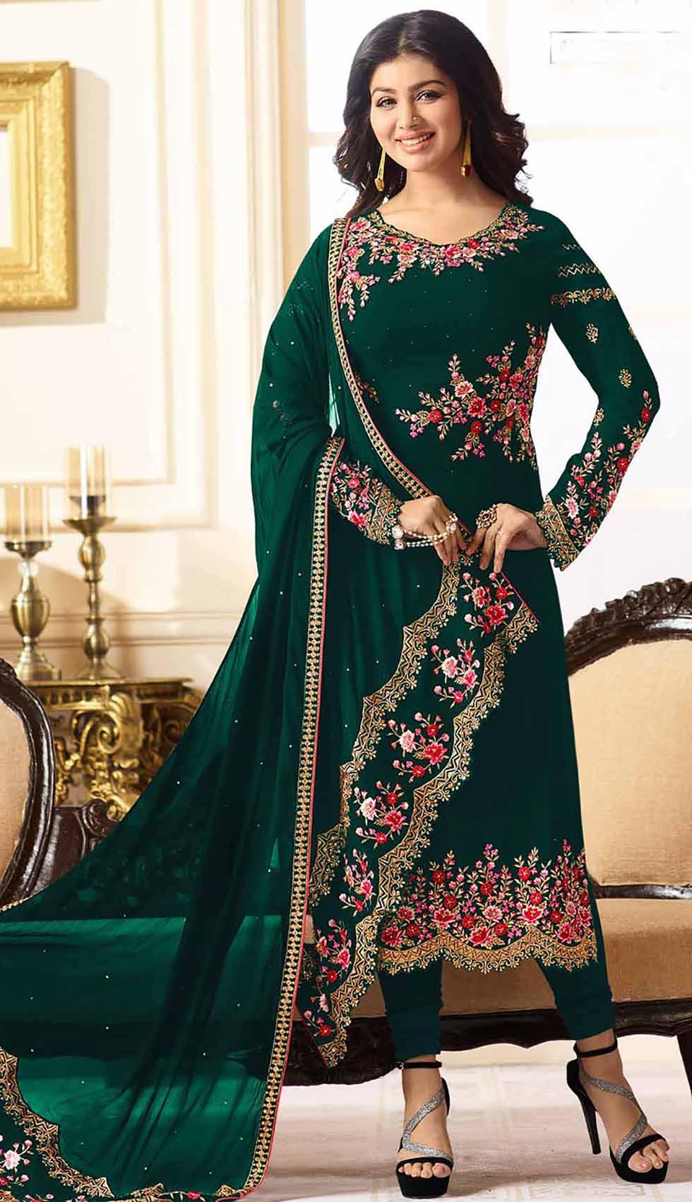 Indian Semi-Stitched Weightless Soft Georgette Salwar Kameez For Women - SK54GREEN