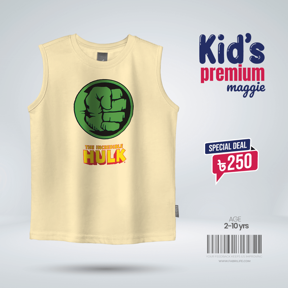 Kids Premium Maggie T-shirt- Hulk 100% Cotton