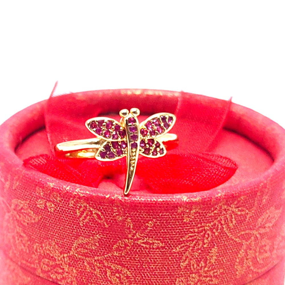 Red Diamond cut Butterfly Chinese Finger Ring