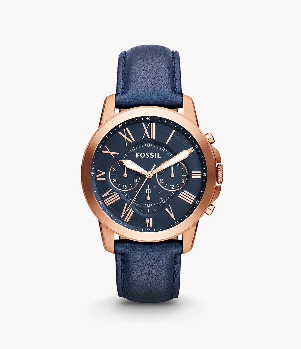 Fossil Grant Chronograph Navy Leather Watch -FS4835