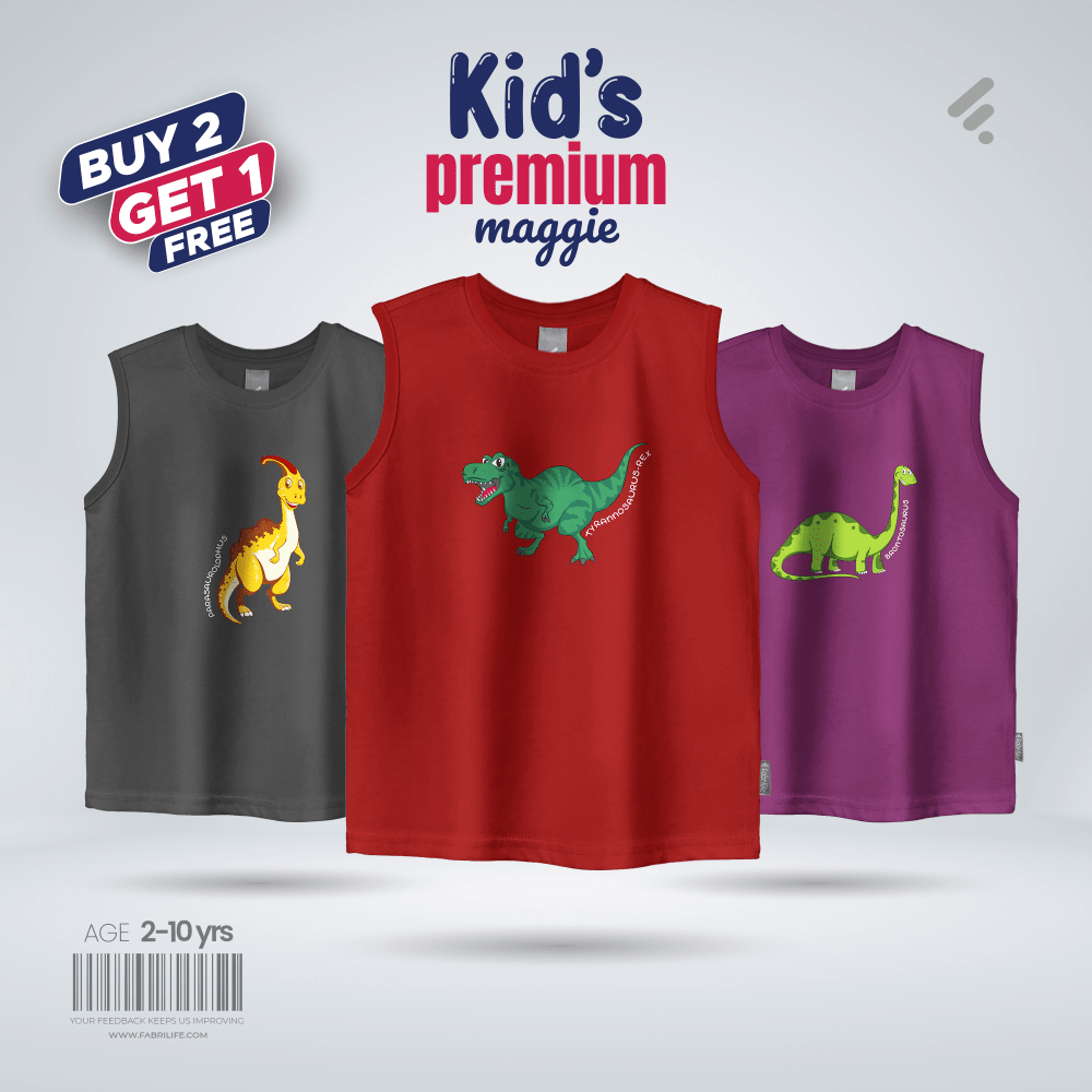 Kids Premium Maggie - Combo (Parasaur, T-Rex, Styra) 100% Cotton
