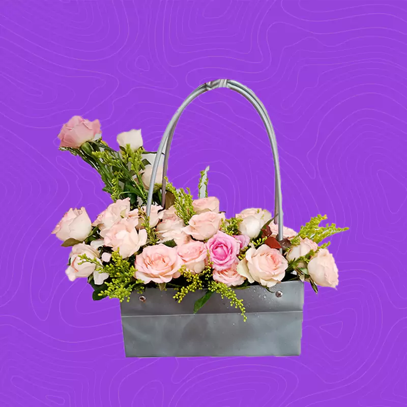 Pink Roses Arranged In A Flower Bag