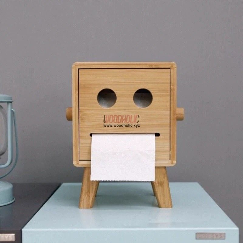 Cute Exquisite robot smiley face tissue boxes Creative home Bamboo roll paper storage box