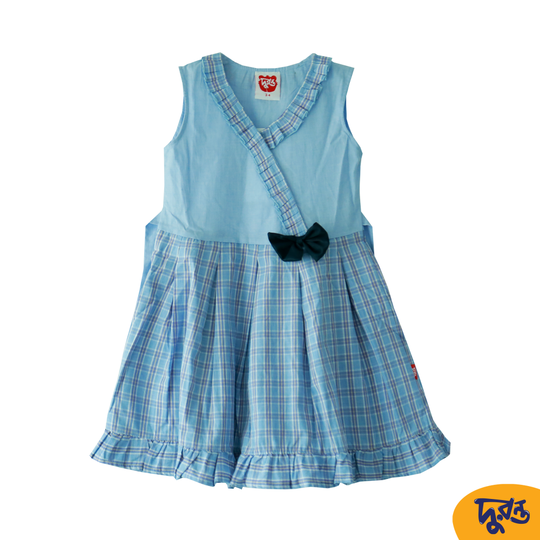 Solid Check 100 % Cotton Frock Toddler Girls
