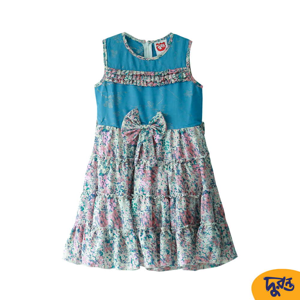 100% Cotton Multicolor -Georgette Frock Toddler Girls