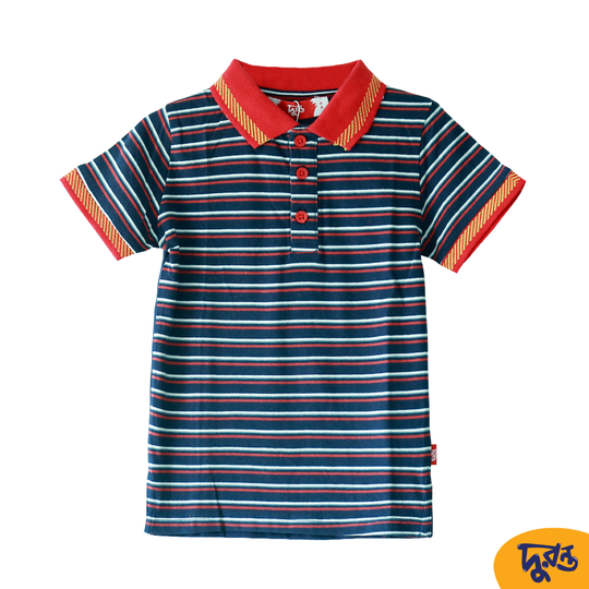 Blue Navy Y/D Stripe 100% Cotton, S/J Polo T-shirt for 1.5 to 6 Years Boys