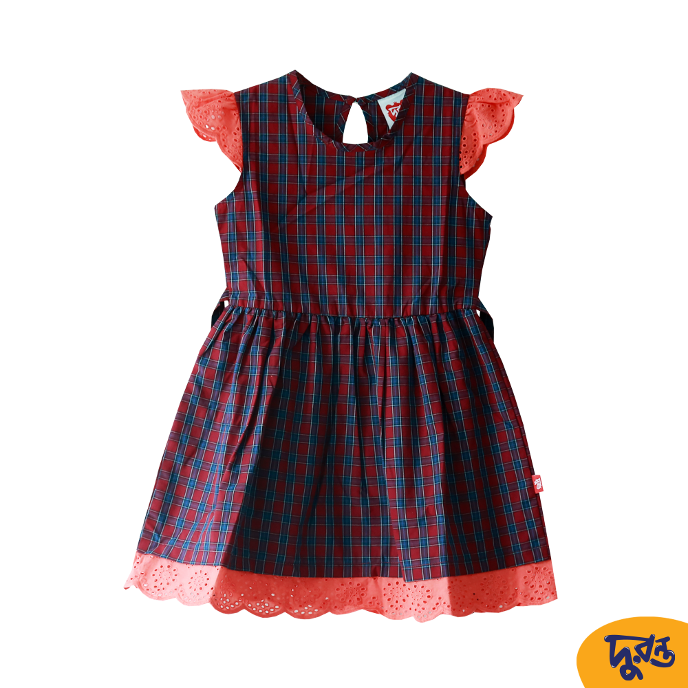 Maroon Navy Check 100% Cotton Tunic Toddler Girls  21-C-G-FRK-0084-DR