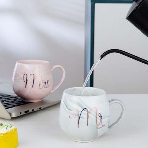 Mr & Mrs Marble Ceramic Couple Coffee Mug