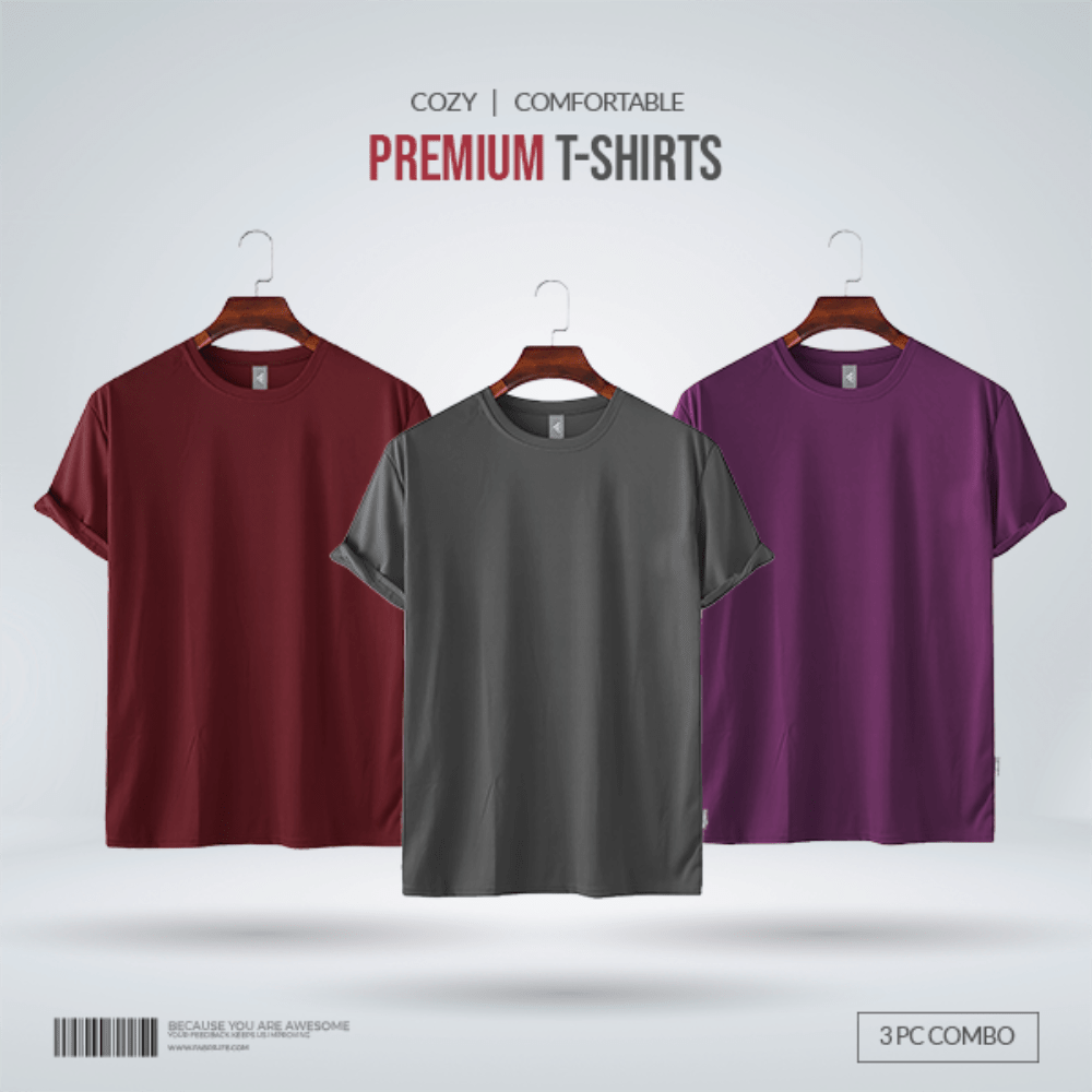 Fabrilife Men's Premium Blank T-Shirt - ( Red Wine, Charcoal, Purple)