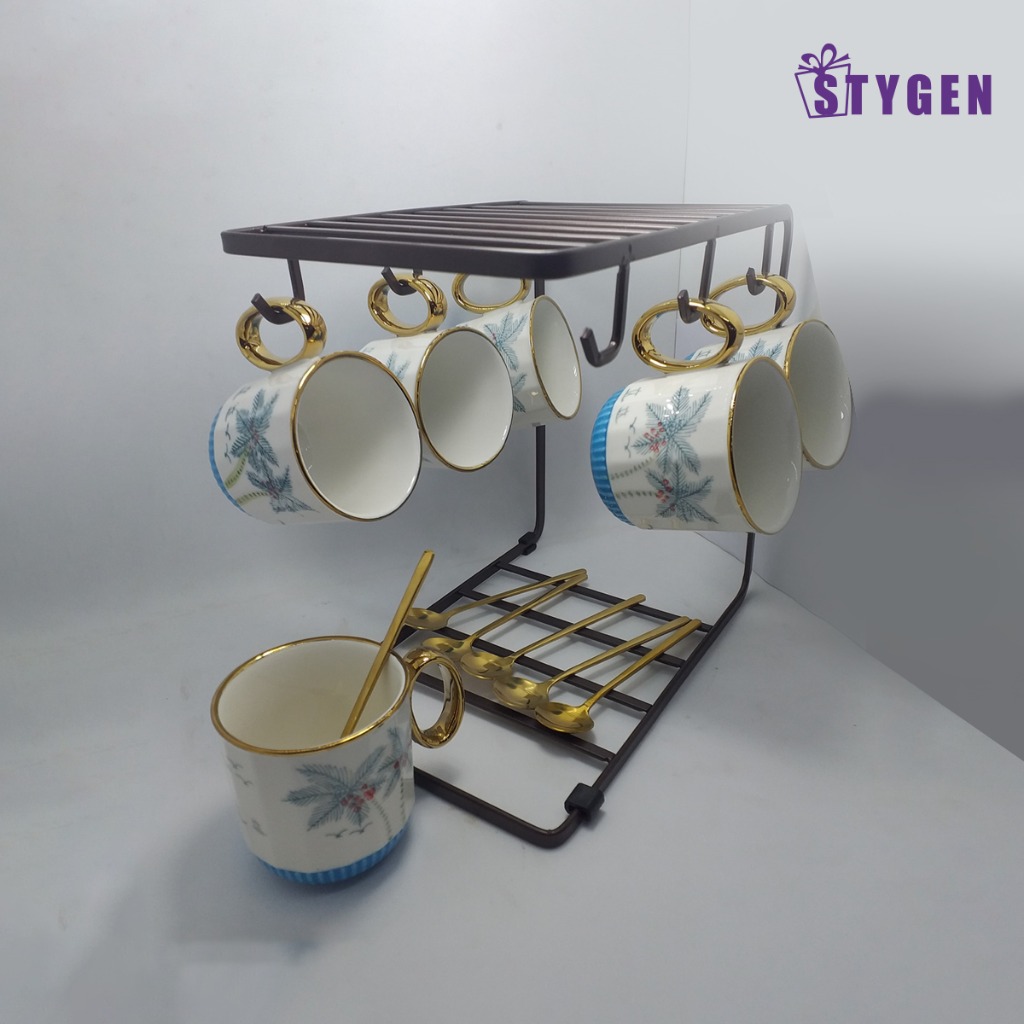 6 Pieces Ceramic Cup With Spoons And Beautiful Stand