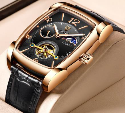 LIGE  Luxury Square Automatic Watch For Men