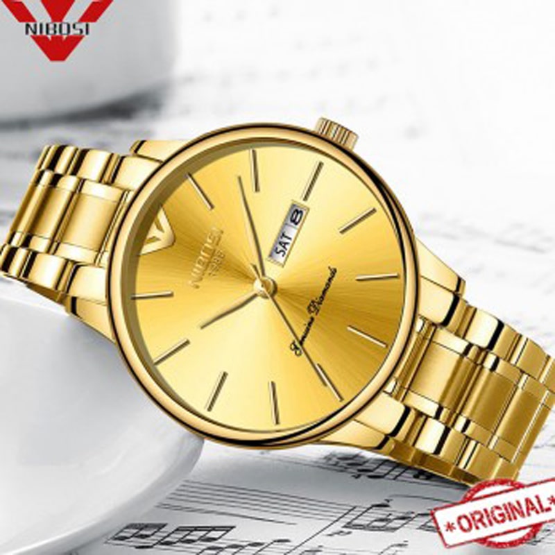 NIBOSI Men's Watches Gold Stainless Steel Date Men's Watch Casual Top Brand Luxury Male Clock Man Quartz