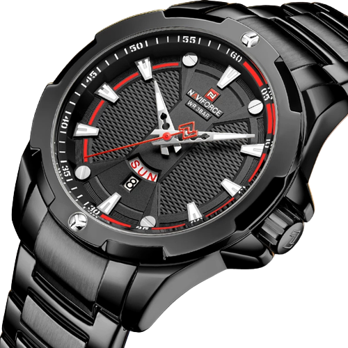 NAVIFORCE  Black Stainless Steel Analog Watch for Men - Red and Black