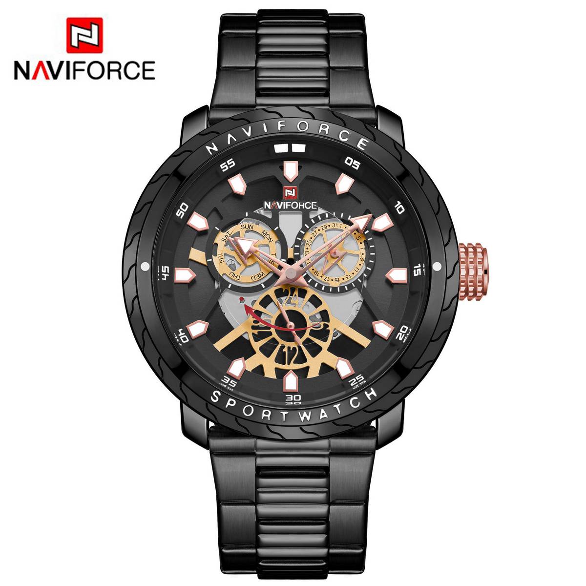 NAVIFORCE Black Stainless Steel Chronograph Watch For Men - Black