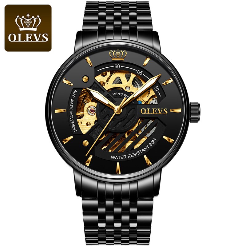OLEVS  Black Golden Luxury Brand Automatic Watch Luxury Chronograph Watch