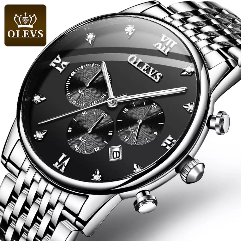 OLEVS Quartz Waterproof Wristwatches For Men - Silver, Black