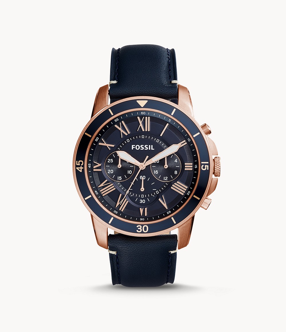 Fossil Grant Chronograph Navy Leather Watch FS5237