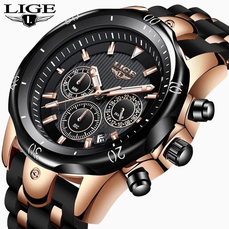 LIGE New Fashion Mens Watches silicon strap Top Brand Luxury Big Dial(15)