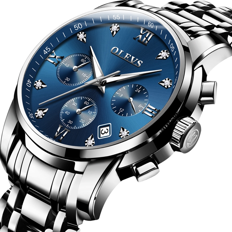 OLEVS Quartz Waterproof Wristwatches for Men - Silver , Blue