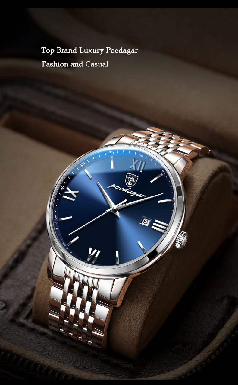 POEDAGAR Watch Men Stainless Steel Top Brand Quartz Men's Wristwatch