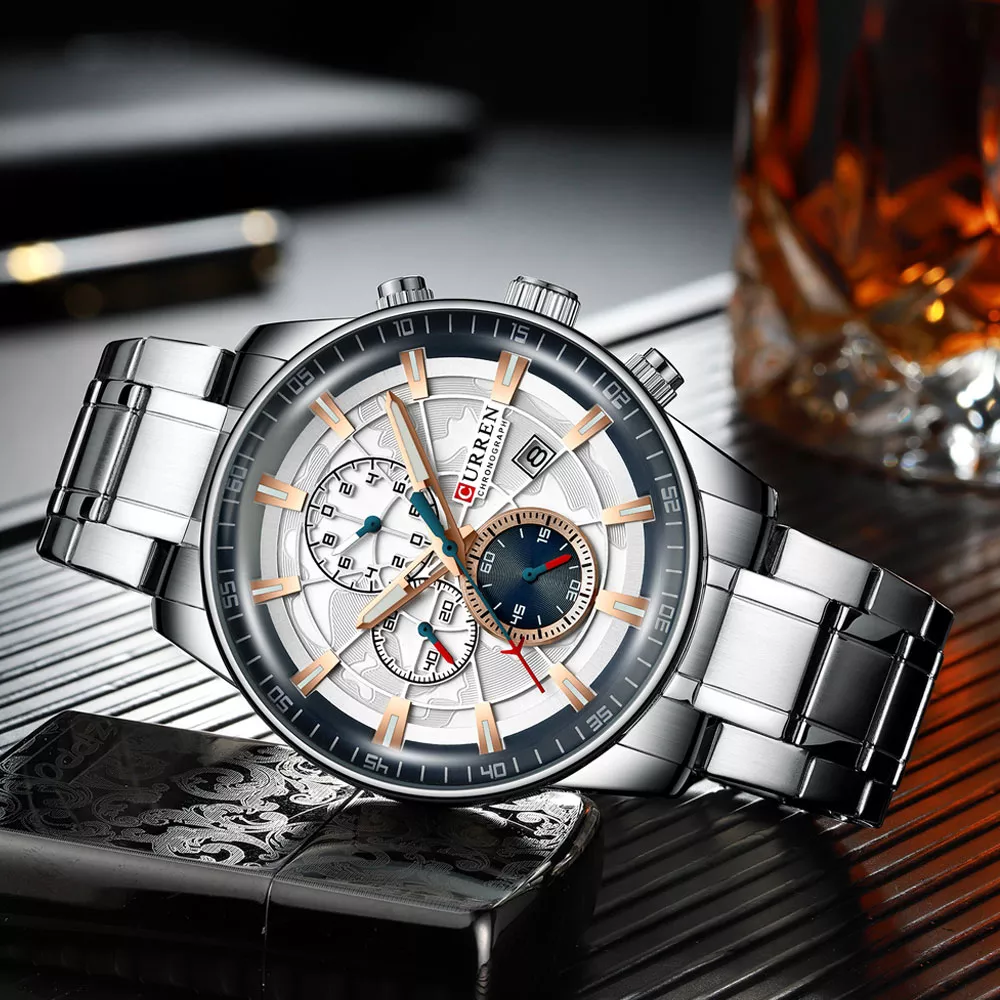CURREN 8362 Fashion Sport Watch Stainless Steel Band Quartz Wrist watch For Men