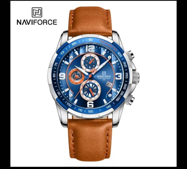 Naviforce 2022 8020BR Pu Leather Wrist Watch For Men