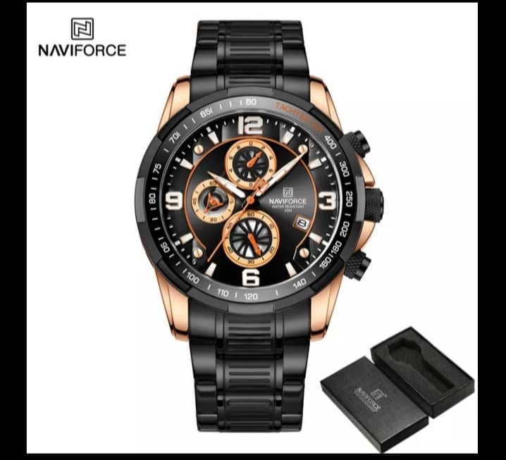 NAVIFORCE Luxury Mens Fashion Business Stainless Steel Strap Waterproof Quartz Chronograph Watch NF8020B