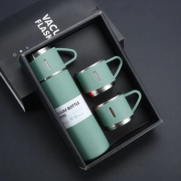 500ml Stainless Steel Vacuum Flask Set with Two Cups