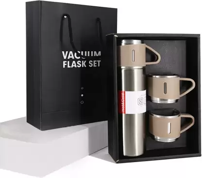 New 500ml Stainless Steel Vacuum Flask Set with Two Cups