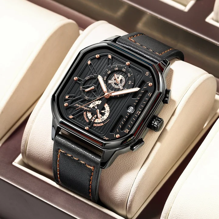 POEDAGAR  Terminal Top Brand Brown and Black Luxury Man Leather Watch