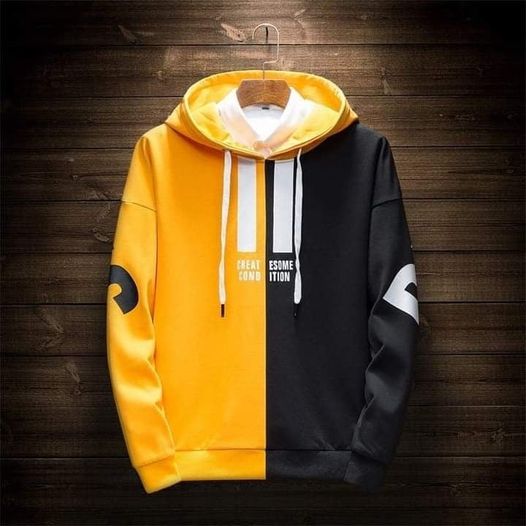 Stylish Casual Long Sleeve Hoodie For Men (Yellow And Black)