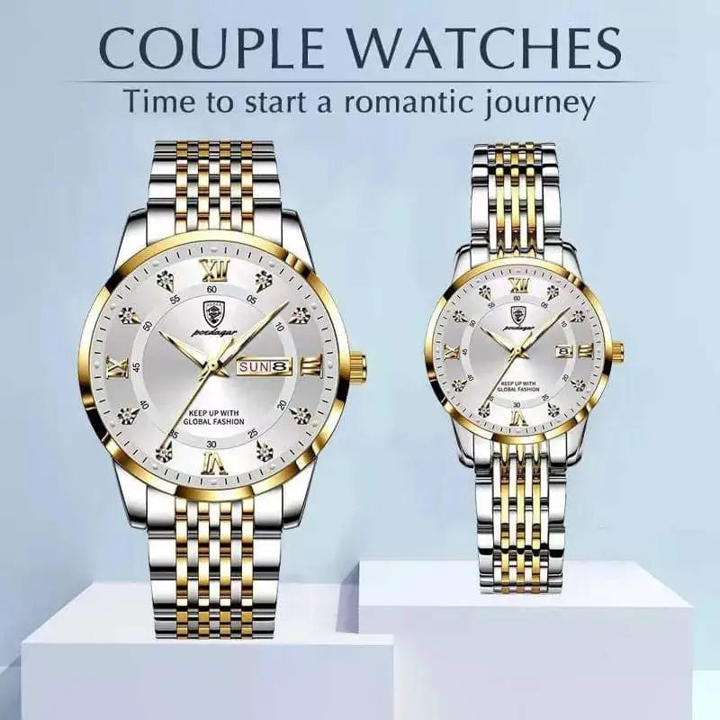 POEDAGAR Couple Fashion Luxury Stainless Stain Business Quartz Waterproof Luminous Wristwatch White Dial