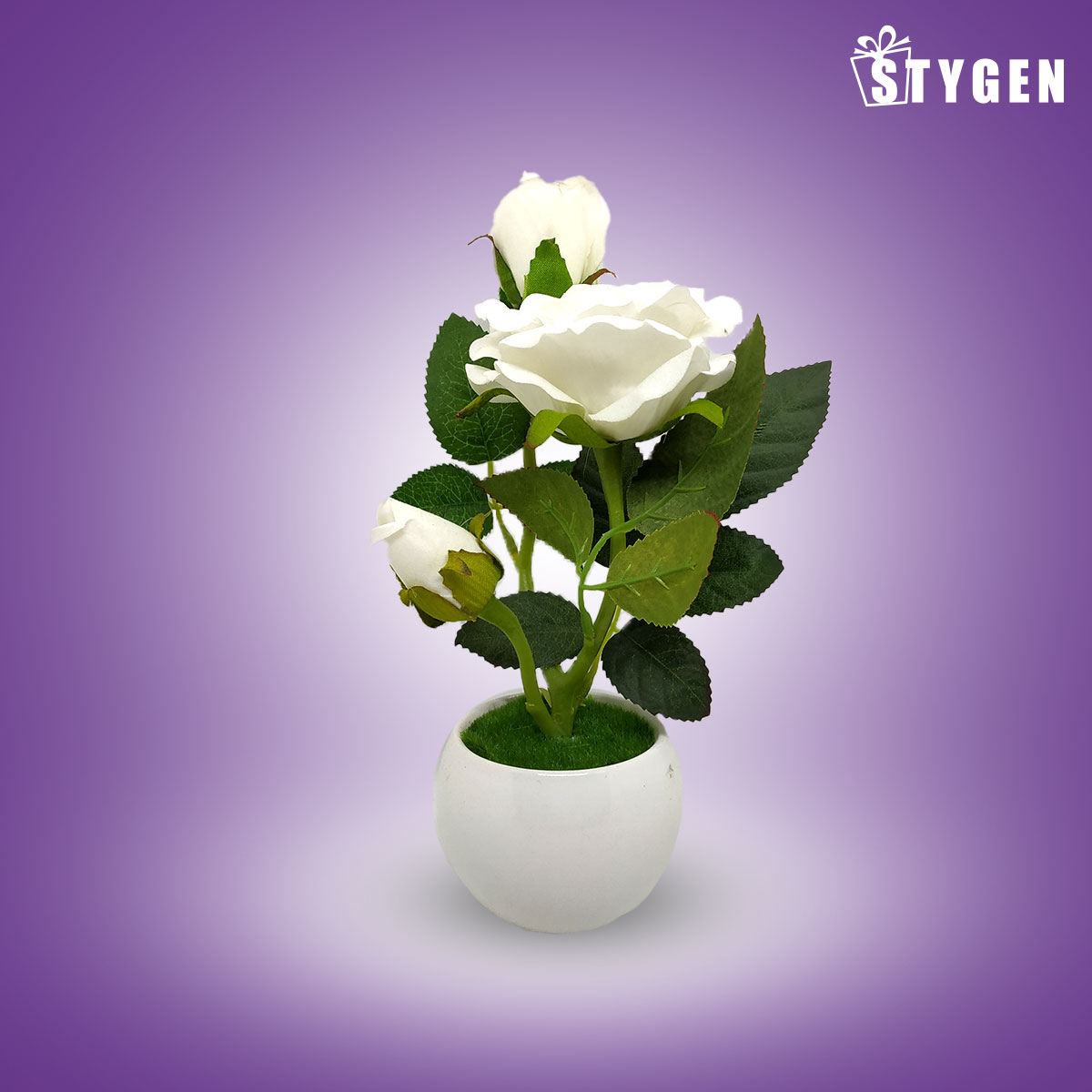 Artificial White Rose with White Color Ceramic Pot
