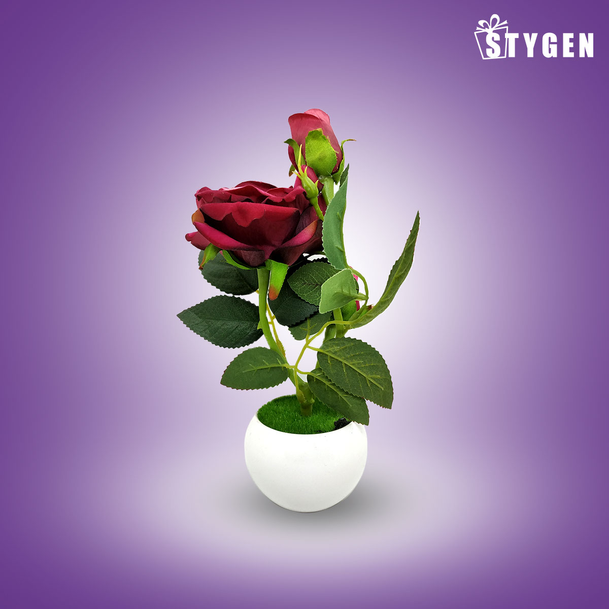 Artificial Red Rose With White Color Ceramic Pot