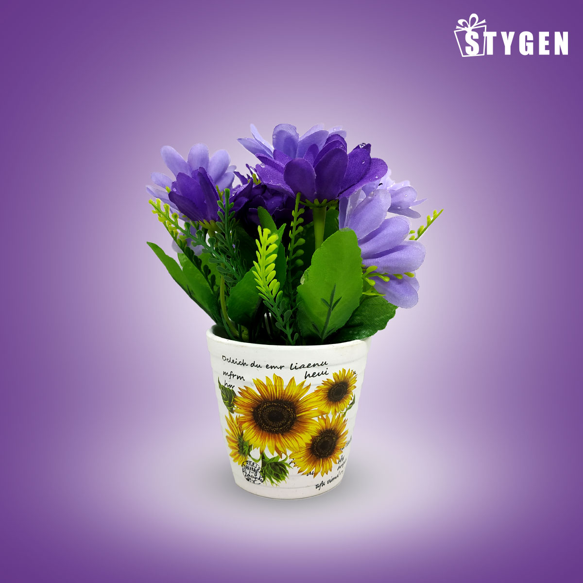 Ceramic Pot with Purple Color Artificial Flower