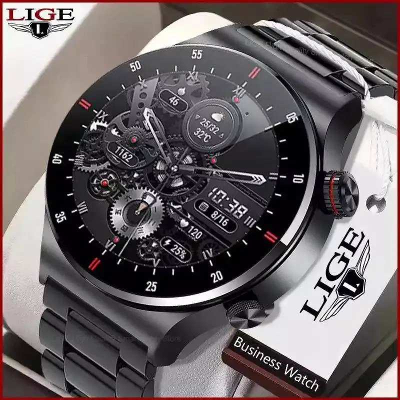 LIGE AMOLED Display Rotating Button Fitness Running Bluetooth Call Message Reminder Smart Watch