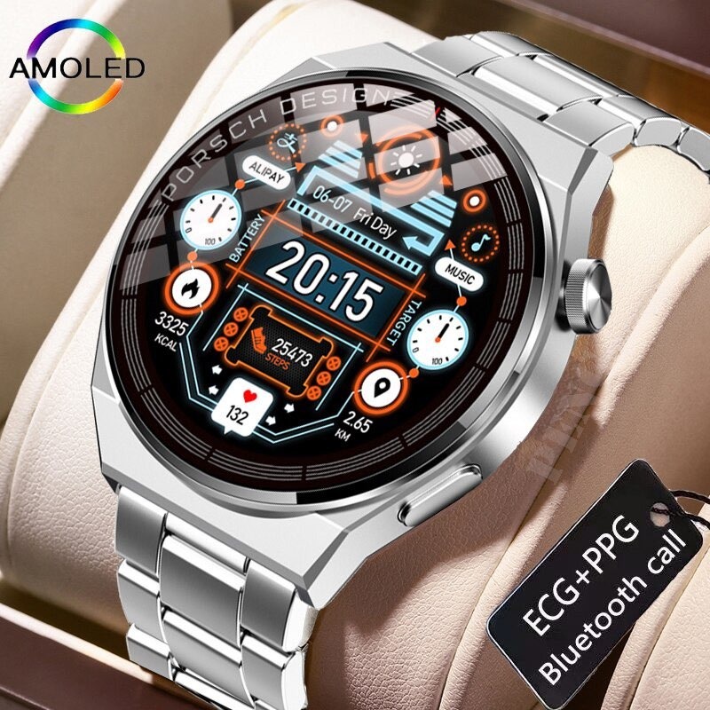 LIGE ECG+PPG AMOLED Display Rotating Button Fitness Running Bluetooth Call Message Reminder Smart Watch For Men