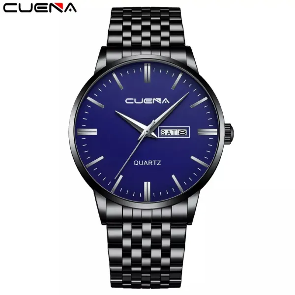 CUENA Stainless steel Minimalist luxury quartz men wristwatch- Black Blue