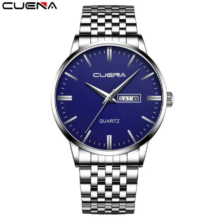 CUENA Stainless steel Minimalist luxury quartz men wristwatch- Silver Blue