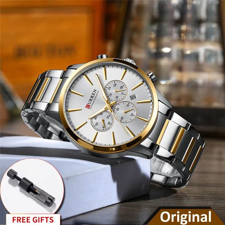 CURREN 8435 Quartz New Fashion Luminous Hands Chronograph White dial Watch For Men