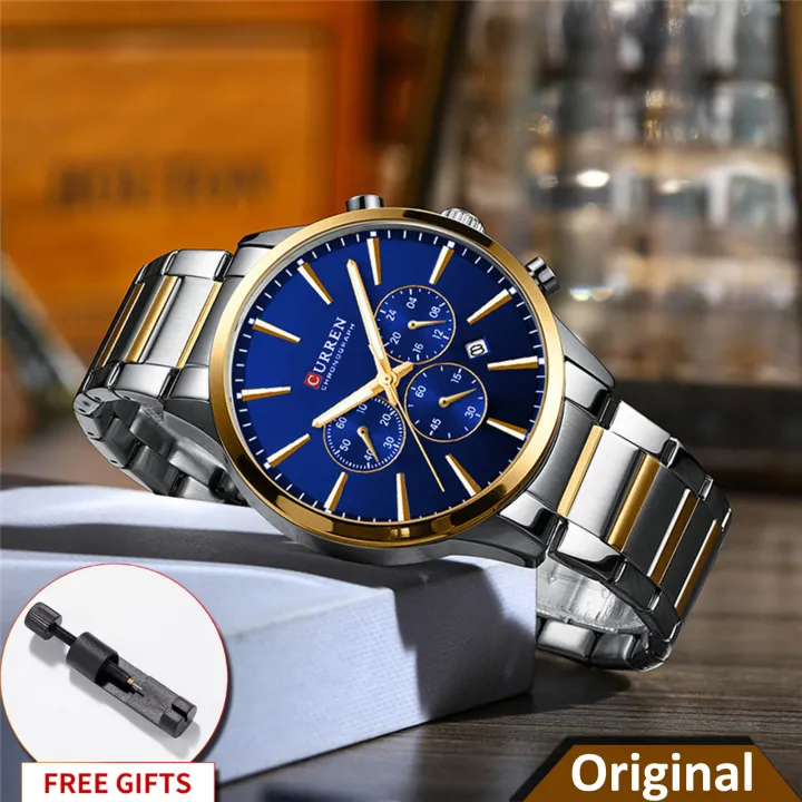 CURREN 8435 Quartz New Fashion Luminous Hands Chronograph Blue dial Watch For Men