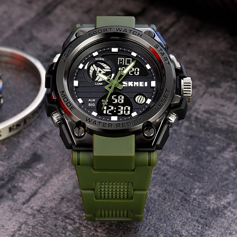 SKMEI Luxury Military Army Waterproof Sport Wristwatch Dual Display (Green)