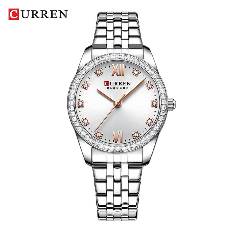 CURREN New Women's Luxury Quartz Stainless Steel Wristwatches with Shiny Rhinestones (Silver)