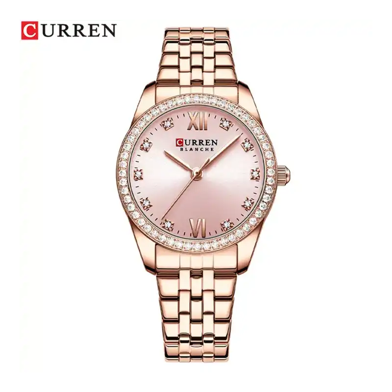 CURREN New Women's Luxury Quartz Stainless Steel Wristwatches with Shiny Rhinestones (Rose)
