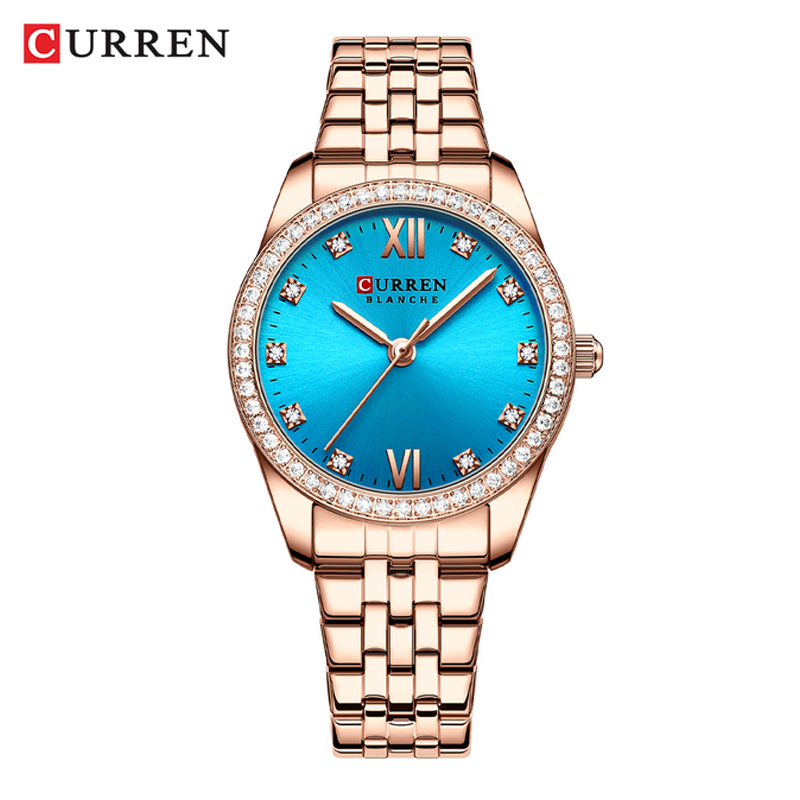 CURREN New Women's Luxury Quartz Stainless Steel Wristwatches with Shiny Rhinestones (Rose Lake)