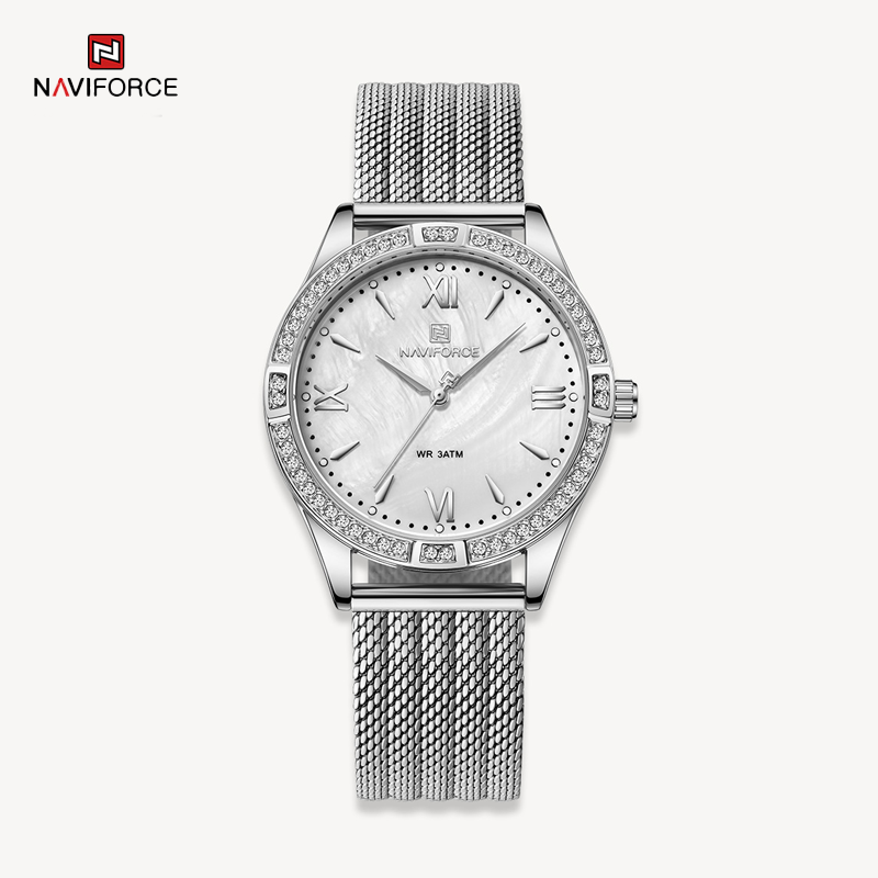 NAVIFORCE Luxury Diamond Female Quartz Wristwatch NF5028 (Silver White)