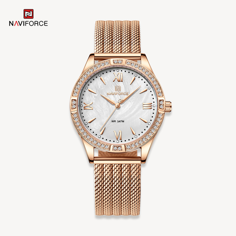 NAVIFORCE Luxury Diamond Female Quartz Wristwatch NF5028 (Gold White)