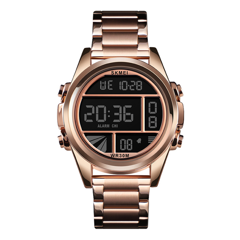 SKMEI Creative Luxury LED Digit Military Waterproof Luminous Alarm Date Wristwatch (Rose Gold)